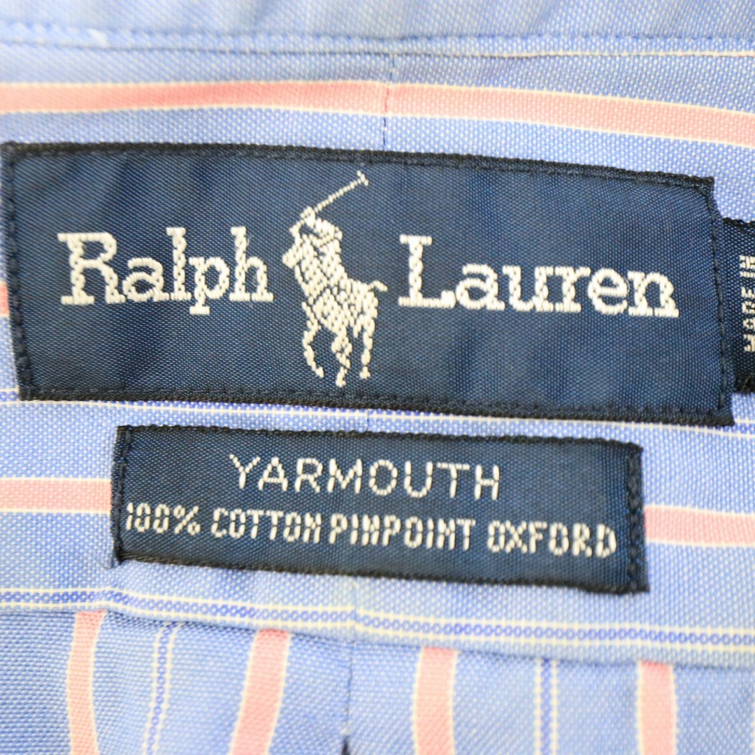 RALPH LAUREN ラルフローレン ストライプ長袖シャツ 刺繍 ワンポイントロゴ YARMOUTH ブルー (メンズ 17 1/2) 中古 古着 3261 メンズのトップス(シャツ)の商品写真