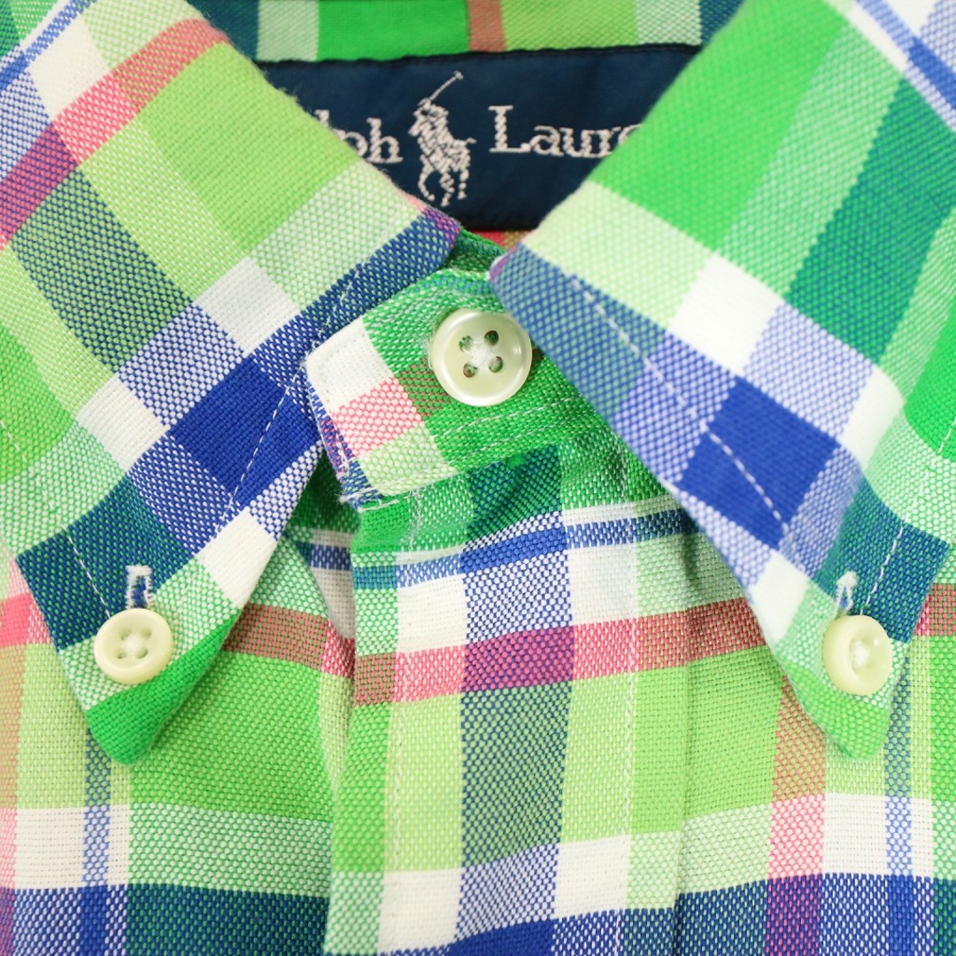 ラルフローレン 刺繍ロゴ チェック 長袖 シャツ グリーン 緑  メンズ.