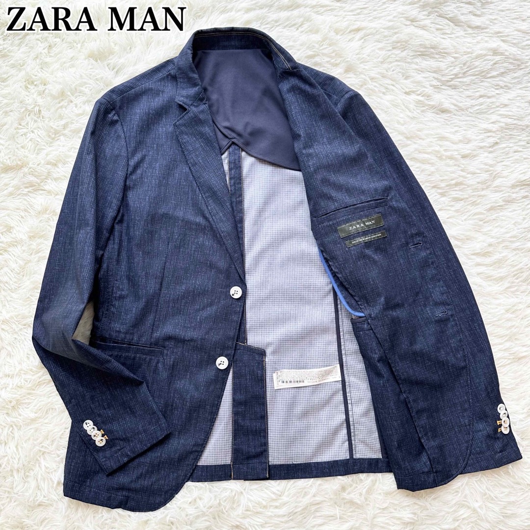 ZARA MAN テーラードジャケット ポリエステル 白ボタン ネイビー 48