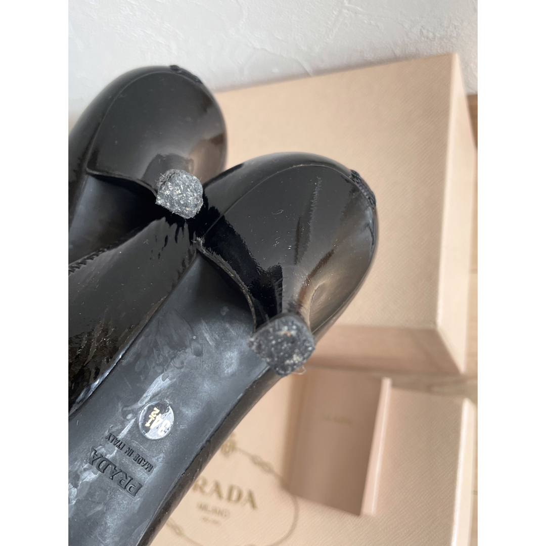 PRADA - 箱付き! PRADA 高級 エナメルブラックパンプス ピンヒール黒
