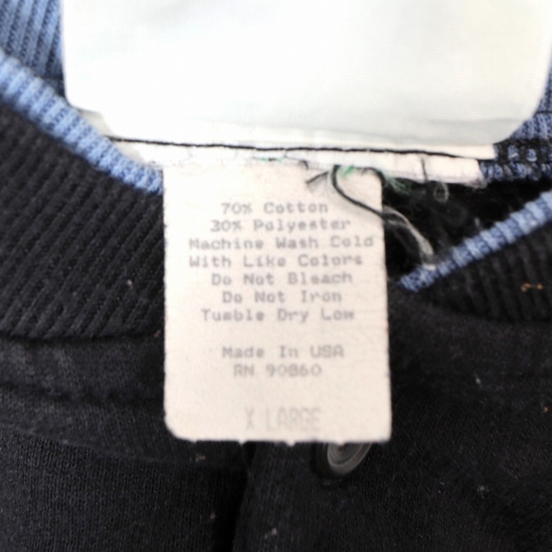 90年代 USA製 Artisans アニマルプリント スウェット ヘンリーネック ポケット付き 丸首 ネイビー (メンズ XL) 中古 古着 O3394 メンズのトップス(スウェット)の商品写真