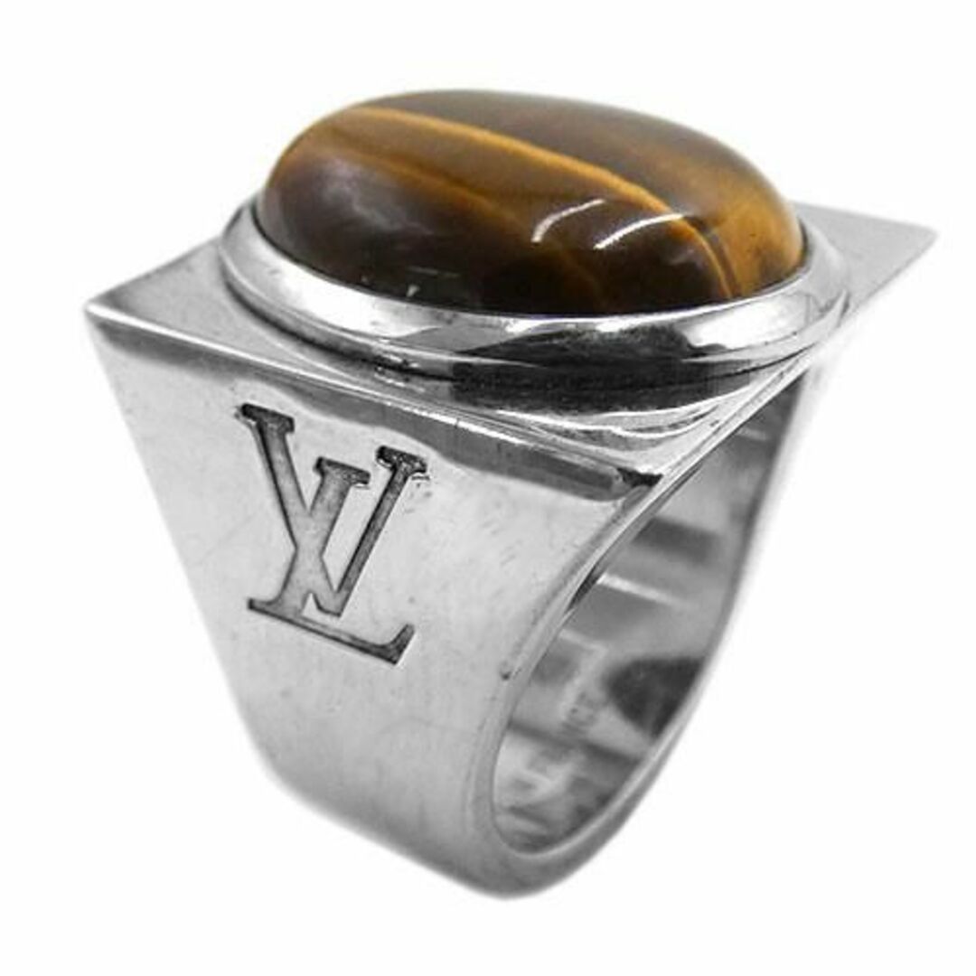 ルイヴィトン 指輪 LV SV925xストーン シュバリエール タイガーアイ リング #60 20号 シルバーxブラウン メンズ JJS01608