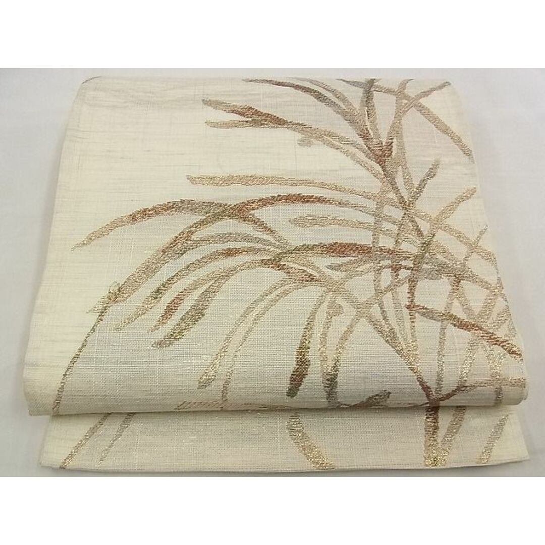 平和屋野田店■夏物 六通柄袋帯 紗紬 草木に秋虫 金糸 逸品 n-kg3145