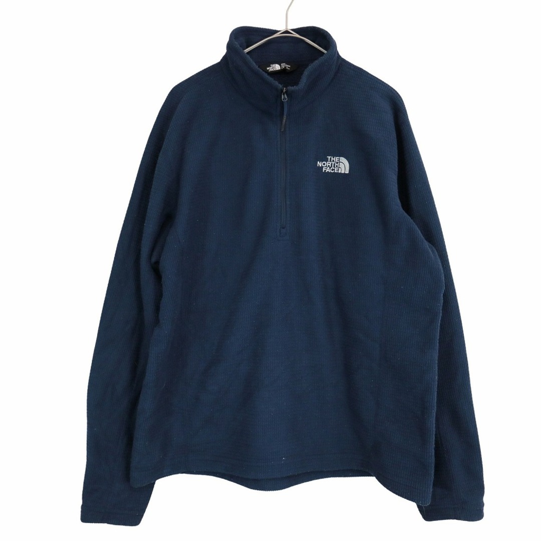 THE NORTH FACE(ザノースフェイス)のTHE NORTH FACE ノースフェイス ワンポイントロゴ スウェット アウトドア キャンプ ハーフジップ ネイビー (メンズ L) 中古 古着 O3432 メンズのトップス(スウェット)の商品写真