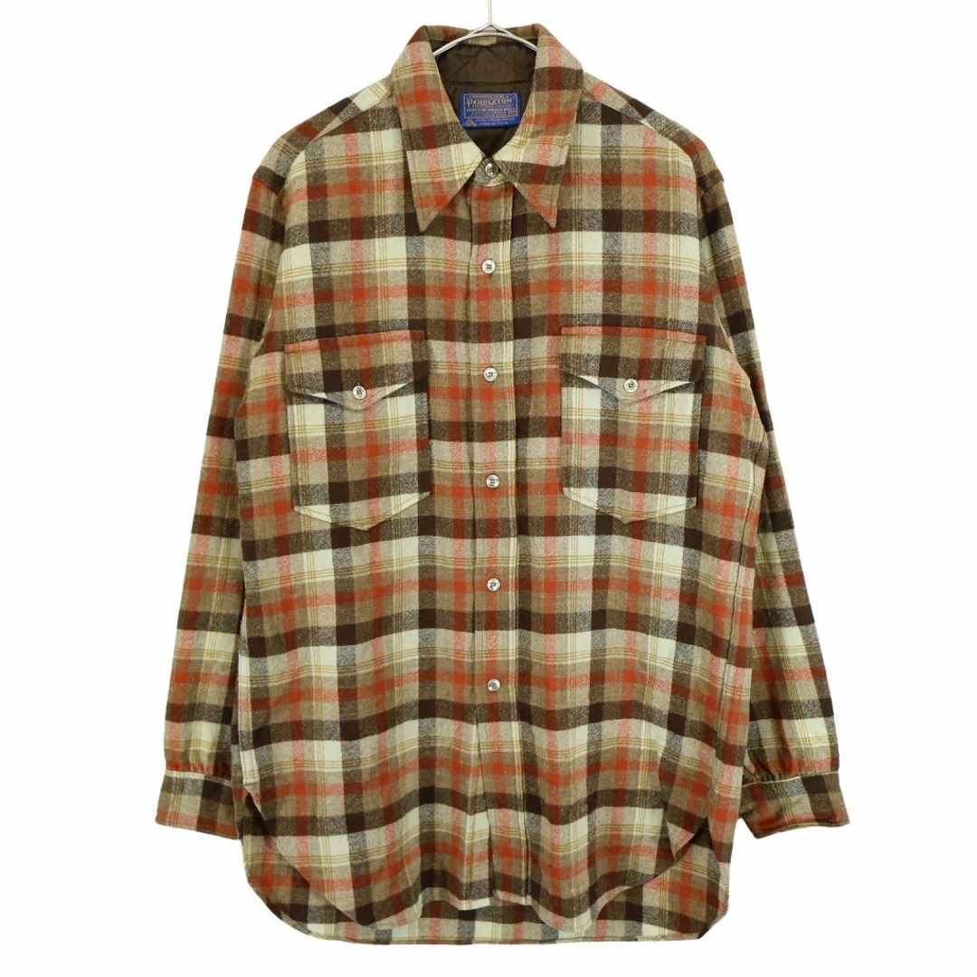 70年代 USA製 PENDLETON ペンドルトン ウールチェック長袖シャツ フラップポケット ベージュ (メンズ 15 1/2) 中古 古着  O3484 | フリマアプリ ラクマ