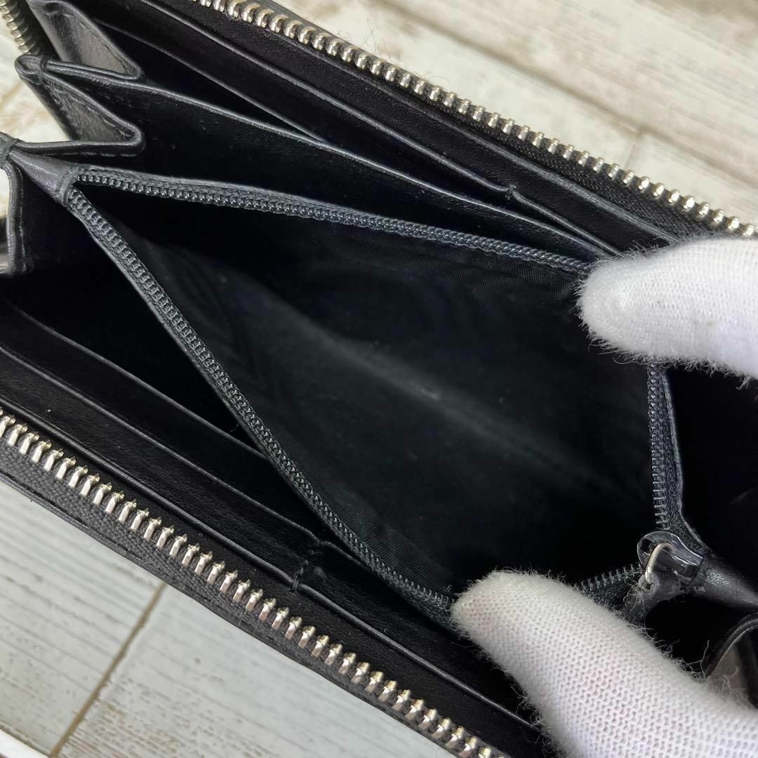 【 美品 】GUCCI グッチ GGロゴ シマレザー ラウンドジップ 長財布 黒