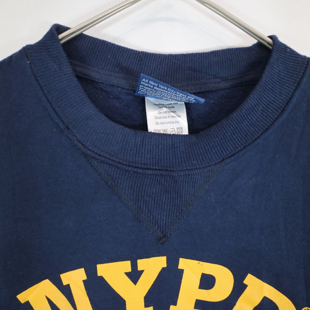 NYPD ロゴプリントスウェット Vガゼット 丸首 トレーナー ニューヨーク市警察 ネイビー (メンズ S) 中古 古着 O3503 メンズのトップス(スウェット)の商品写真