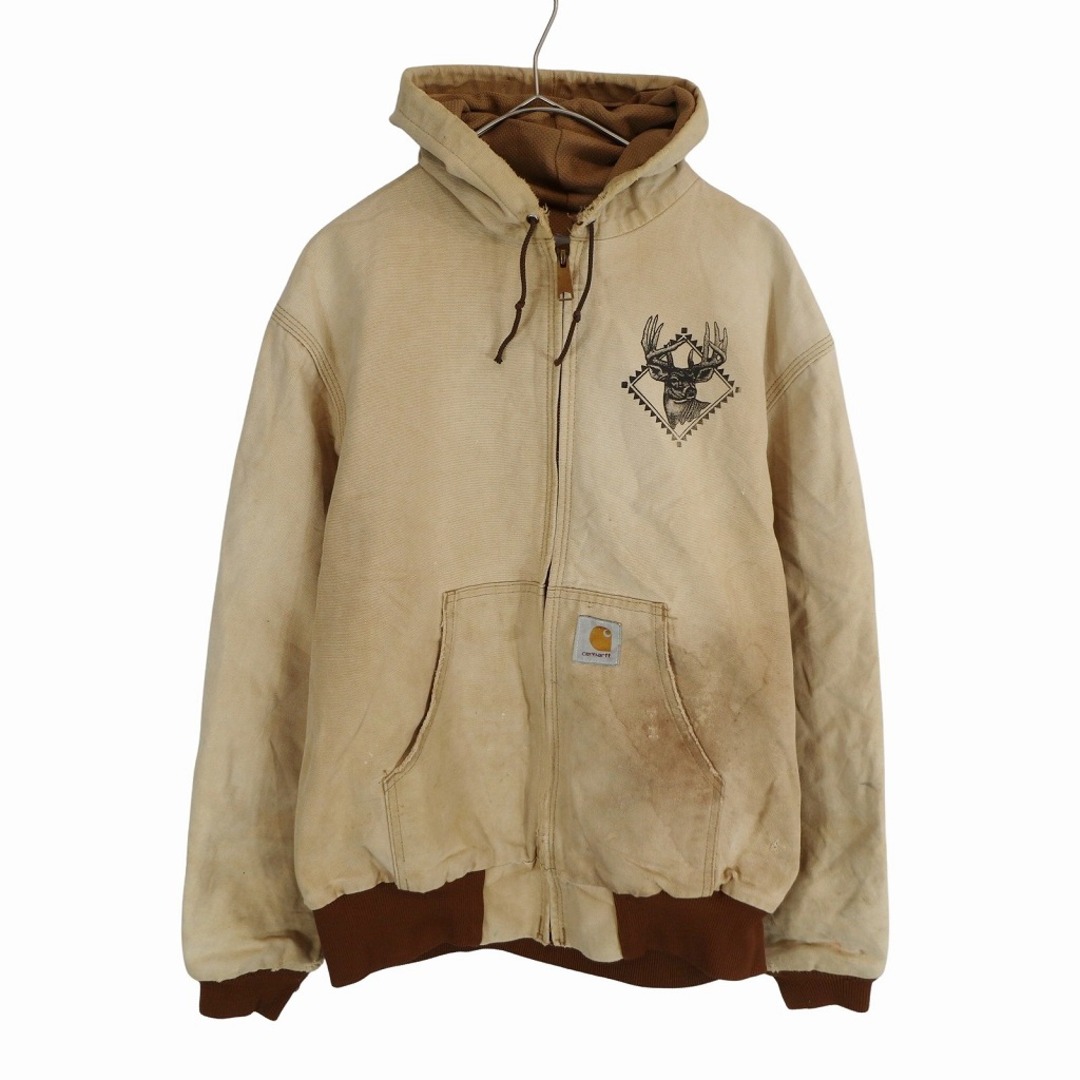 約67cm身幅80年代 USA製 Carhartt カーハート アクティブ ジャケット ワーク ダック地 トナカイ ベージュ (メンズ L)   O3511