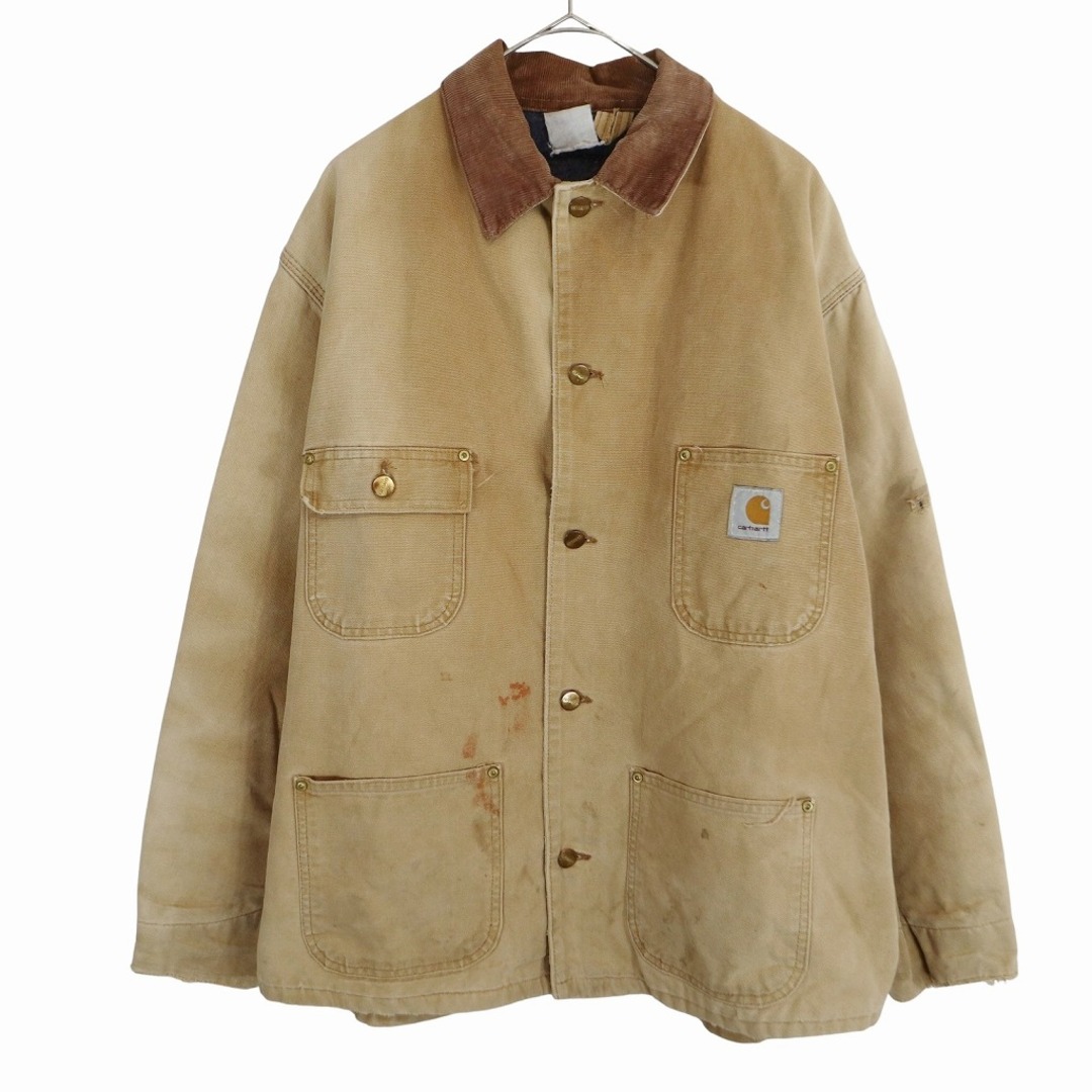 Carhartt カーハート カバーオール ジャケット ワーク ワンポイントロゴ 4つポケ ダック地 ベージュ (メンズ L相当) 中古 古着  O3514 | フリマアプリ ラクマ