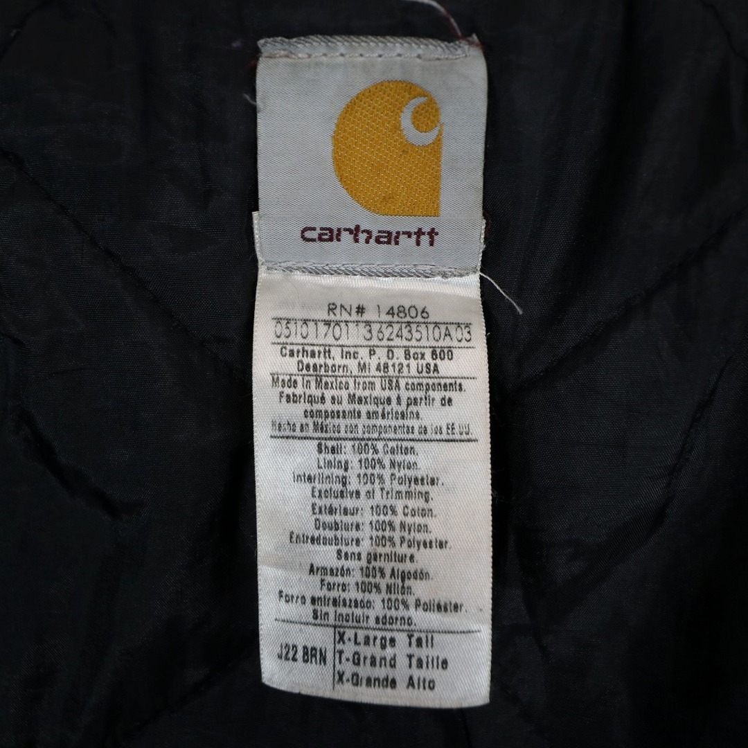 carhartt(カーハート)のCarhartt カーハート トラディショナルジャケット 裏地キルティング ダック地 ワンポイントロゴ ブラウン (メンズ XL) 中古 古着 O3520 メンズのジャケット/アウター(その他)の商品写真