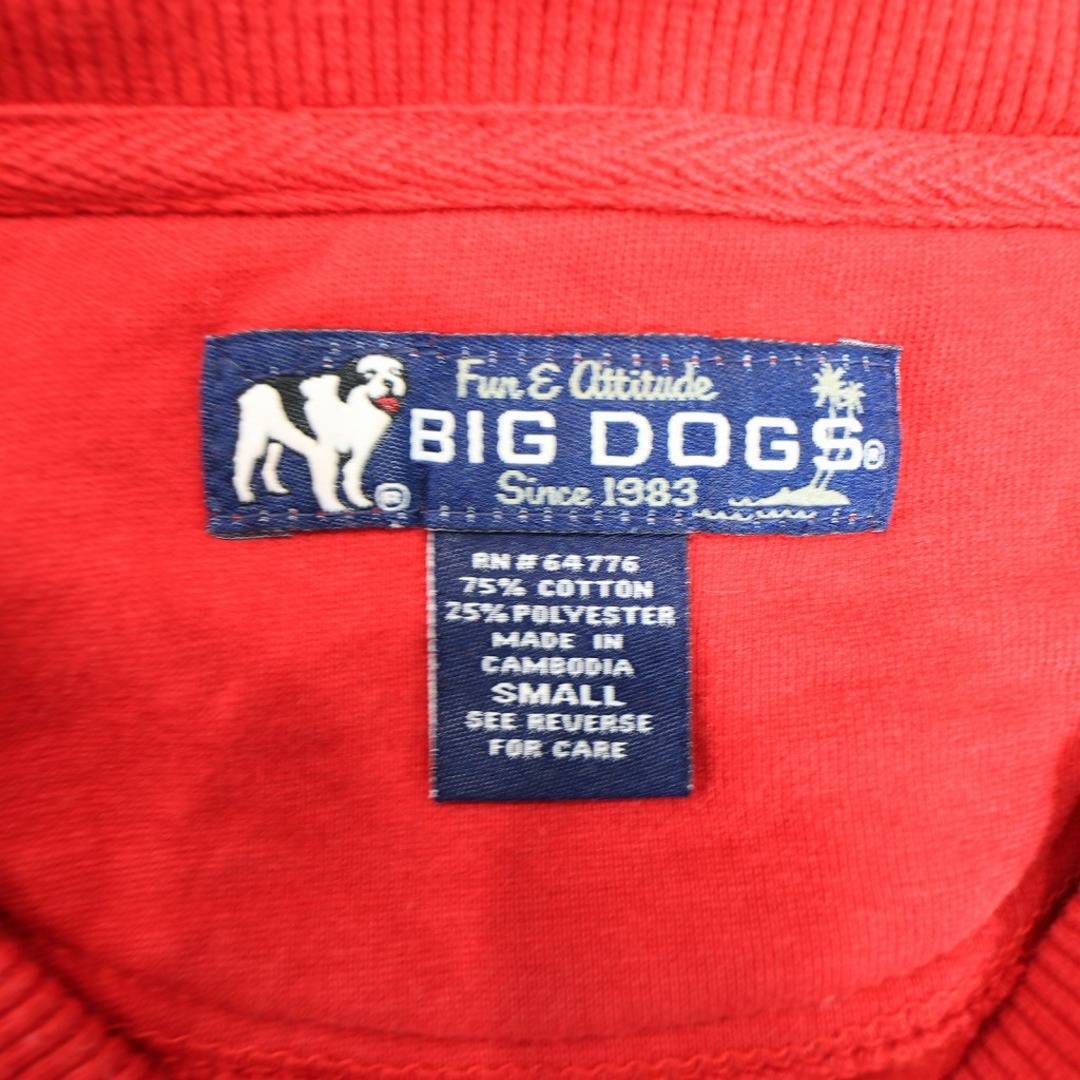 BIG DOGS ビッグドックス キャラクタースウェット 刺繍 丸首 トレーナー クリスマス アニマル レッド (メンズ S) 中古 古着 O3604 メンズのトップス(スウェット)の商品写真