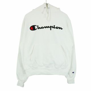 チャンピオン(Champion)のChampion チャンピオン リバースウィーブ パーカー 刺繍 ロゴプリント ホワイト (メンズ S) 中古 古着 O3632(パーカー)