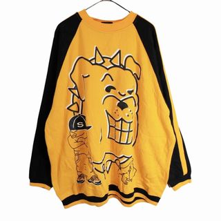 ASG イラスト スウェット 大きいサイズ 犬 ラグランスリーブ ビッグシルエット イエロー (メンズ 3XL) 中古 古着 O3618(スウェット)