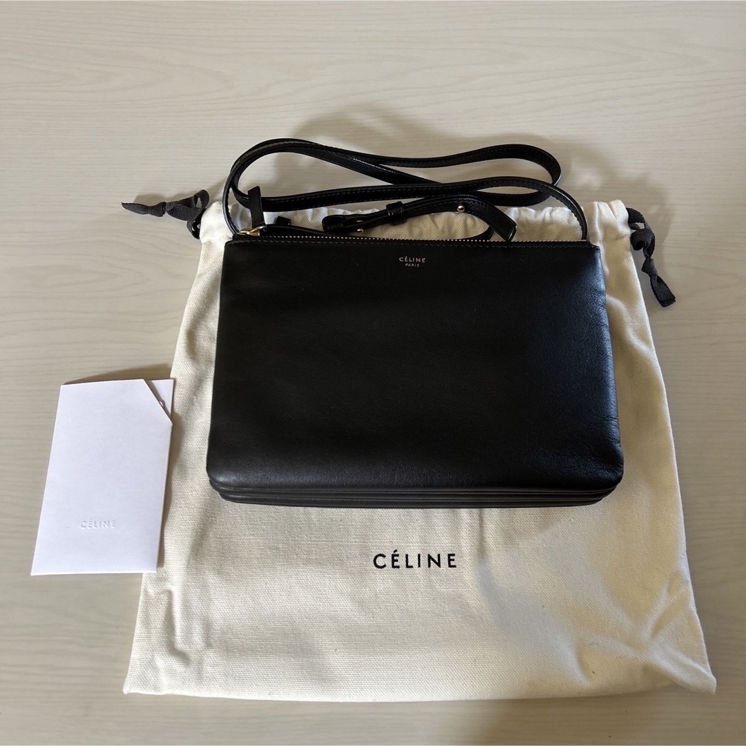 CELINE セリーヌ トリオ スモール ショルダーバッグ 黒 | フリマアプリ ラクマ