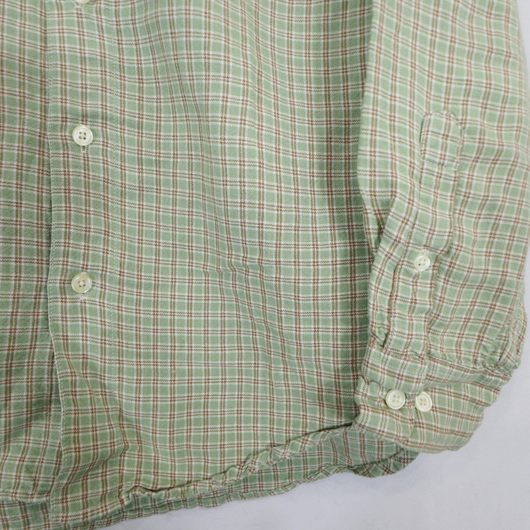 GAP(ギャップ)の90年代 GAP ギャップ チェック柄 麻混 長袖シャツ オールドギャップ 胸ポケット ライトグリーン (メンズ S) 中古 古着 O3683 メンズのトップス(シャツ)の商品写真