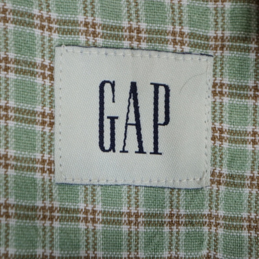 GAP(ギャップ)の90年代 GAP ギャップ チェック柄 麻混 長袖シャツ オールドギャップ 胸ポケット ライトグリーン (メンズ S) 中古 古着 O3683 メンズのトップス(シャツ)の商品写真