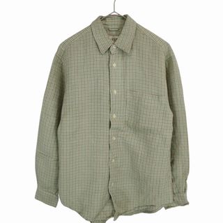 ギャップ(GAP)の90年代 GAP ギャップ チェック柄 麻混 長袖シャツ オールドギャップ 胸ポケット ライトグリーン (メンズ S) 中古 古着 O3683(シャツ)