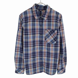 パタゴニア(patagonia)のpatagonia パタゴニア チェック 長袖シャツ 刺繡 アウトドア ブルー (レディース M) 中古 古着 O3678(シャツ/ブラウス(長袖/七分))