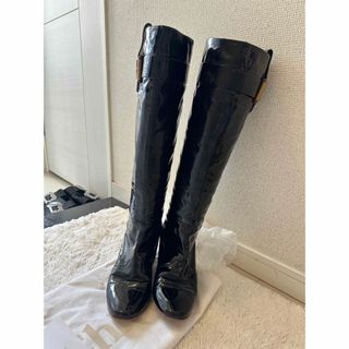 《一点物》Chloe ロングブーツ ネイビー レインブーツ 布 24.5cm l