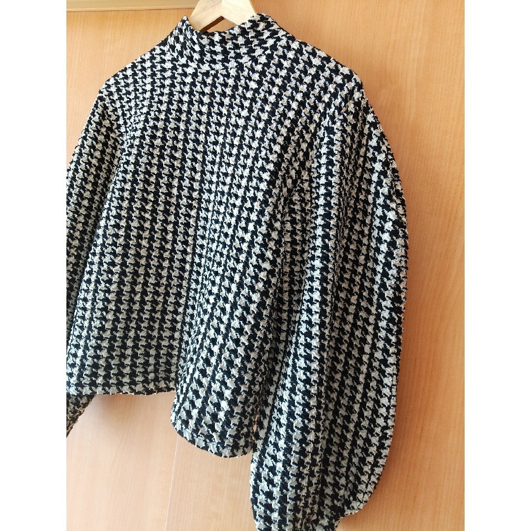 ZARA★千鳥格子ポアン袖かわいいハイネックトップス