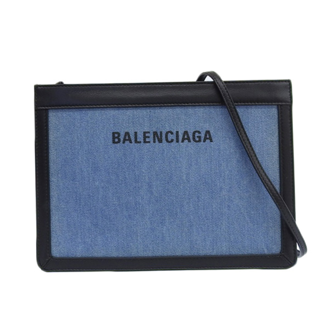 Balenciaga バレンシアガ デニム レザー ネイビーポシェット ショルダーバッグ 339937 ブルー/ブラック gy