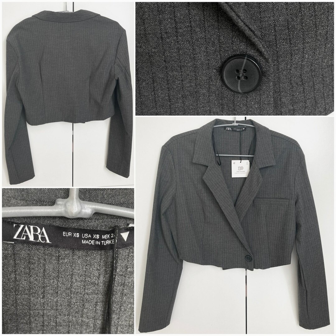 ZARA(ザラ)の新品 ZARA ピンストライプ クロップドブレザー レディースのジャケット/アウター(テーラードジャケット)の商品写真