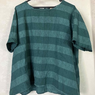 トリプルアローズ　半袖麻シャツ　緑　後ろボタン(シャツ/ブラウス(半袖/袖なし))