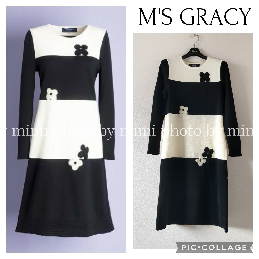 M'S GRACY*WEB掲載*フラワーモチーフニットワンピース