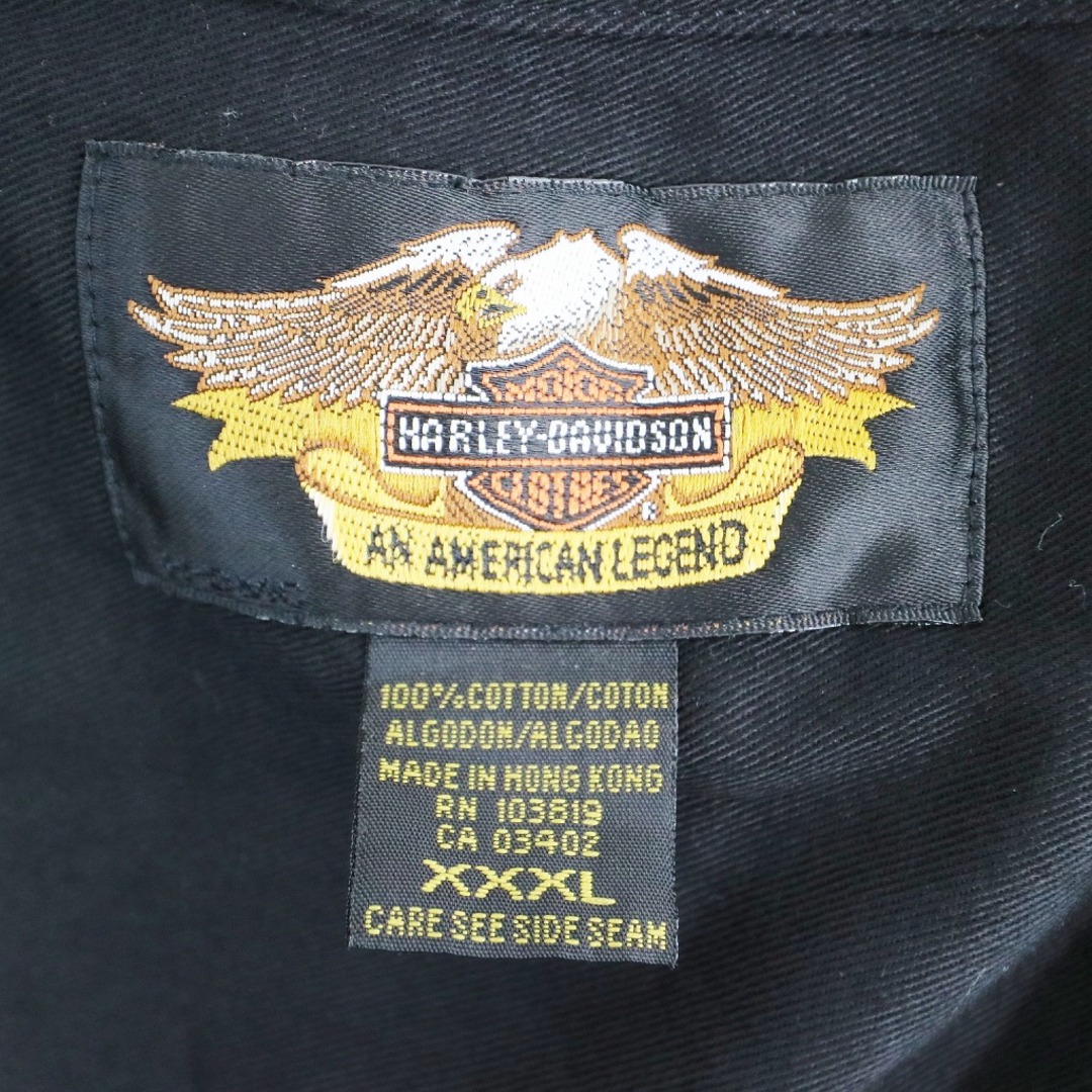 Harley Davidson(ハーレーダビッドソン)のHARLEY DAVIDSON ハーレーダビッドソン 長袖シャツ 大きいサイズ ビッグシルエット ワッペンロゴ ブラック (メンズ XXXL) 中古 古着 O3810 メンズのトップス(シャツ)の商品写真