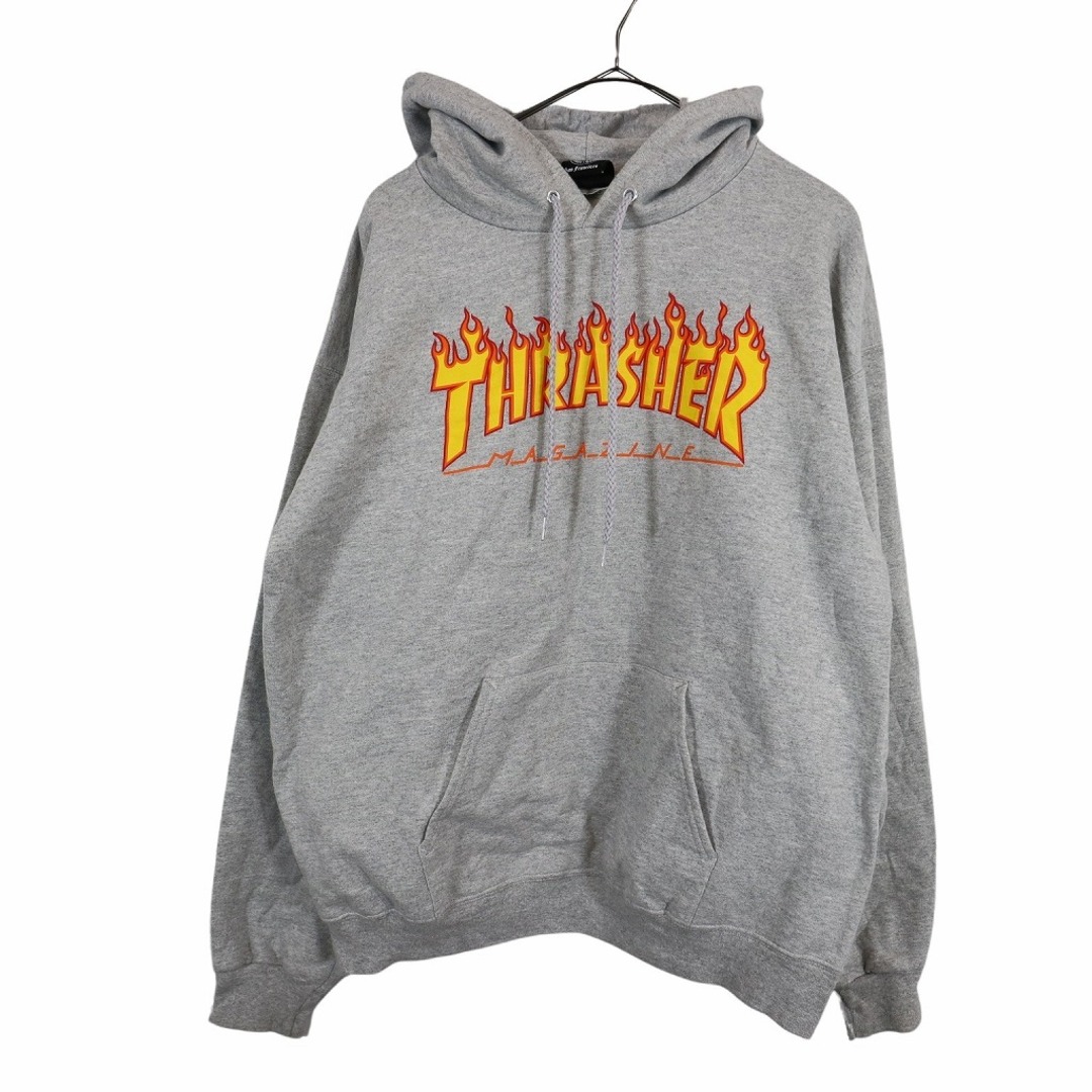 THRASHER(スラッシャー)のTHRASHER スラッシャー ロゴプリントパーカー スケーター フーディー グレー (メンズ M) 中古 古着 O3852 メンズのトップス(パーカー)の商品写真