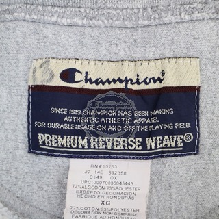 Champion チャンピオン プレミアムリバースウィーブ 英文字 スウェット 大きいサイズ  刺繍 グレー (メンズ XL)   O1993
