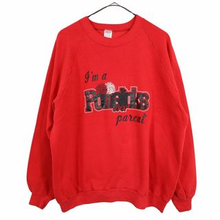 80年代 USA製 JERZEES ジャージーズ Pomalinks ラグラン プリントスウェット トレーナー 丸首 英文字 レッド (メンズ L) 中古 古着 O3849(スウェット)