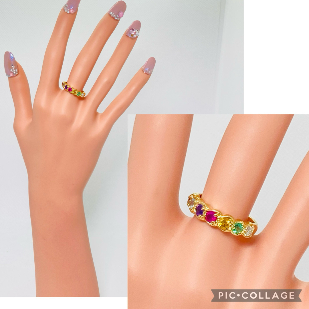 美品 K18YG マルチカラー アミュレット リング D:0.10ct レディースのアクセサリー(リング(指輪))の商品写真