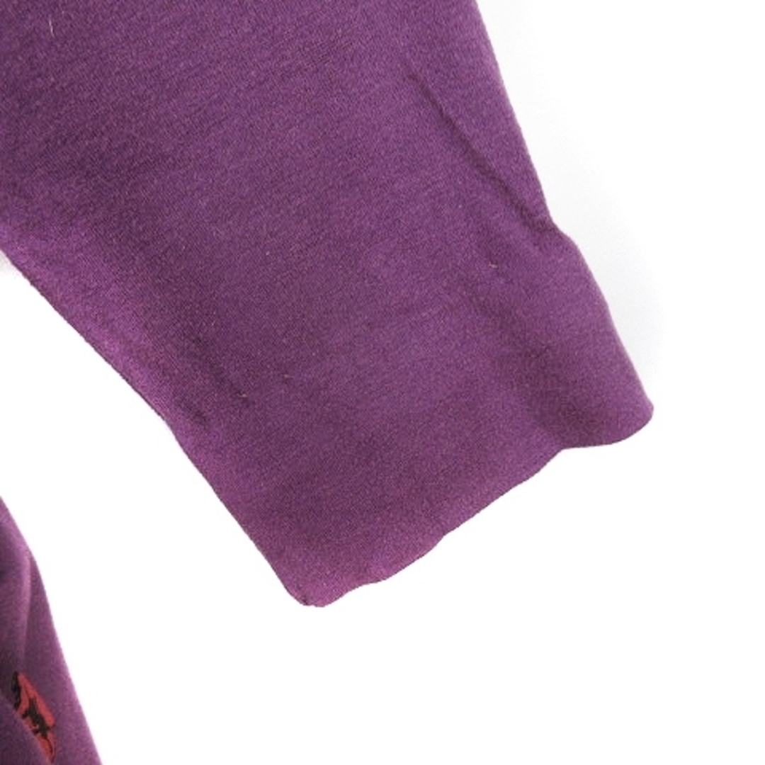 アルベロベロ ニット カットソー 長袖 チュニック丈 刺繍 アップリケ 犬 紫 4