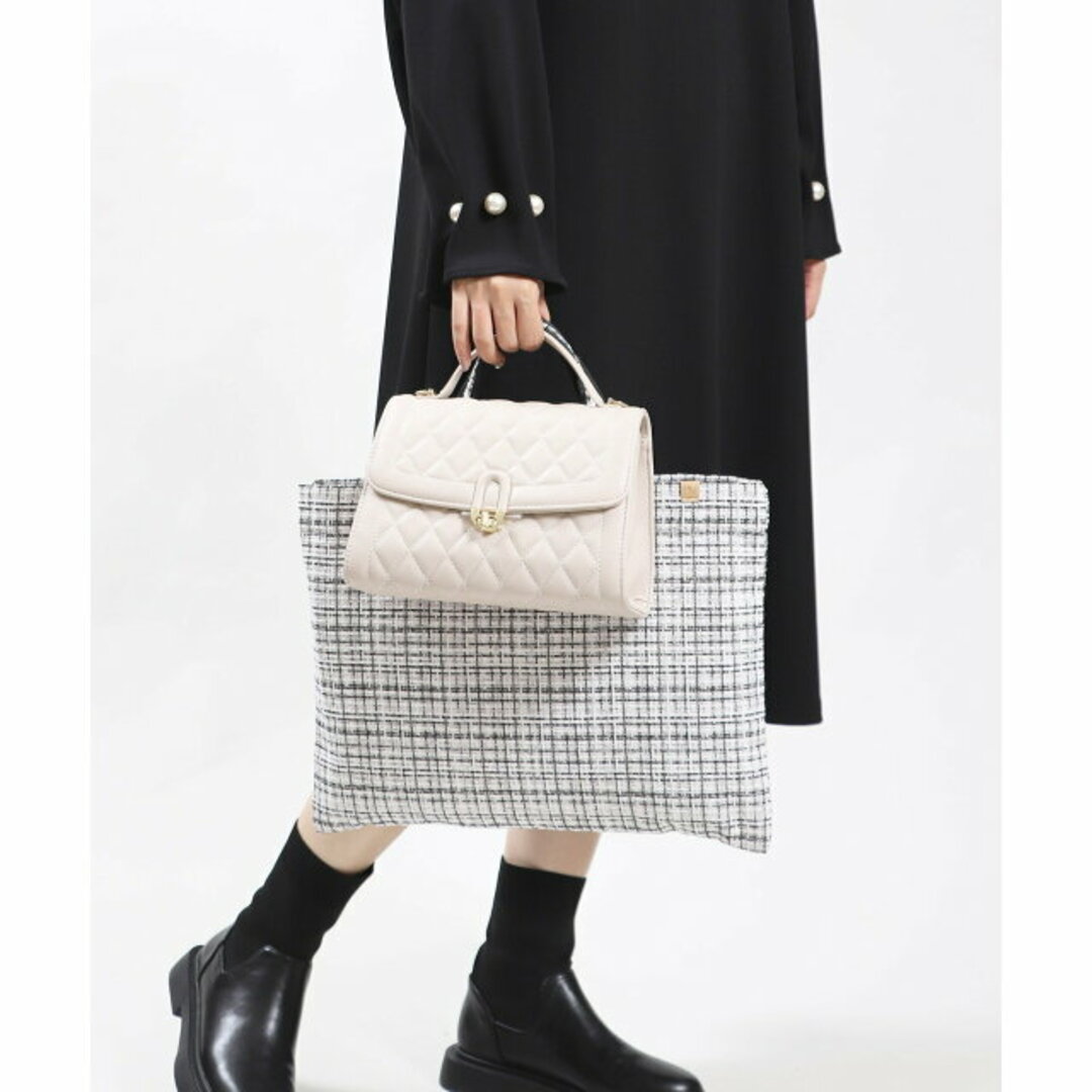 【ホワイト/ブラック】UNITED BASE/A4対応 ツイードトートバッグ レディースのバッグ(トートバッグ)の商品写真