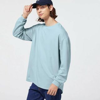 ドライポンチラウンドヘムT(長袖) GU ブルー XL送料無料(Tシャツ/カットソー(七分/長袖))