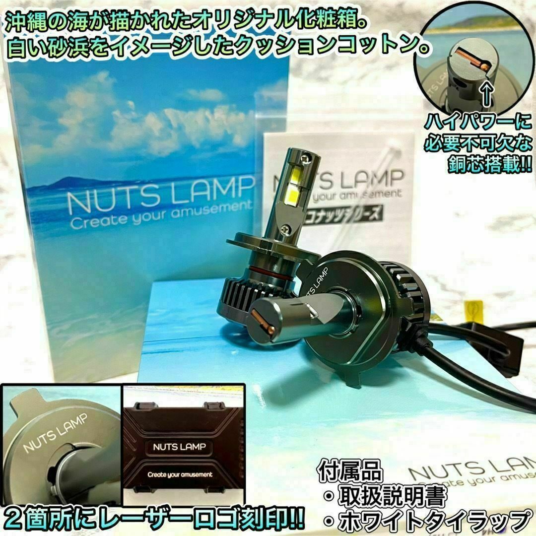 NUTSLAMP 車 ヘッドライト LED H4 ロービーム ハイビーム 白色