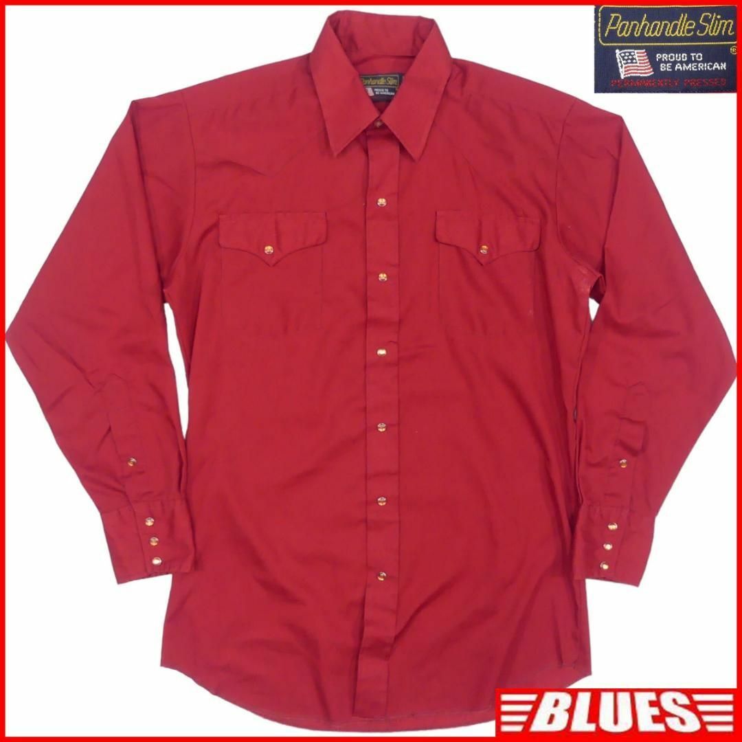 アメリカ製 ウエスタンシャツ M パンハンドルスリム 赤 長袖 X6932