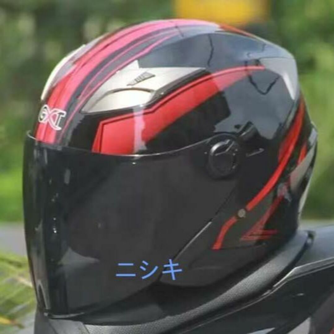 美品！！バイク　ジェットヘルメット　ダブルレンズ　艶有りレッド　XXLサイズヘルメット/シールド
