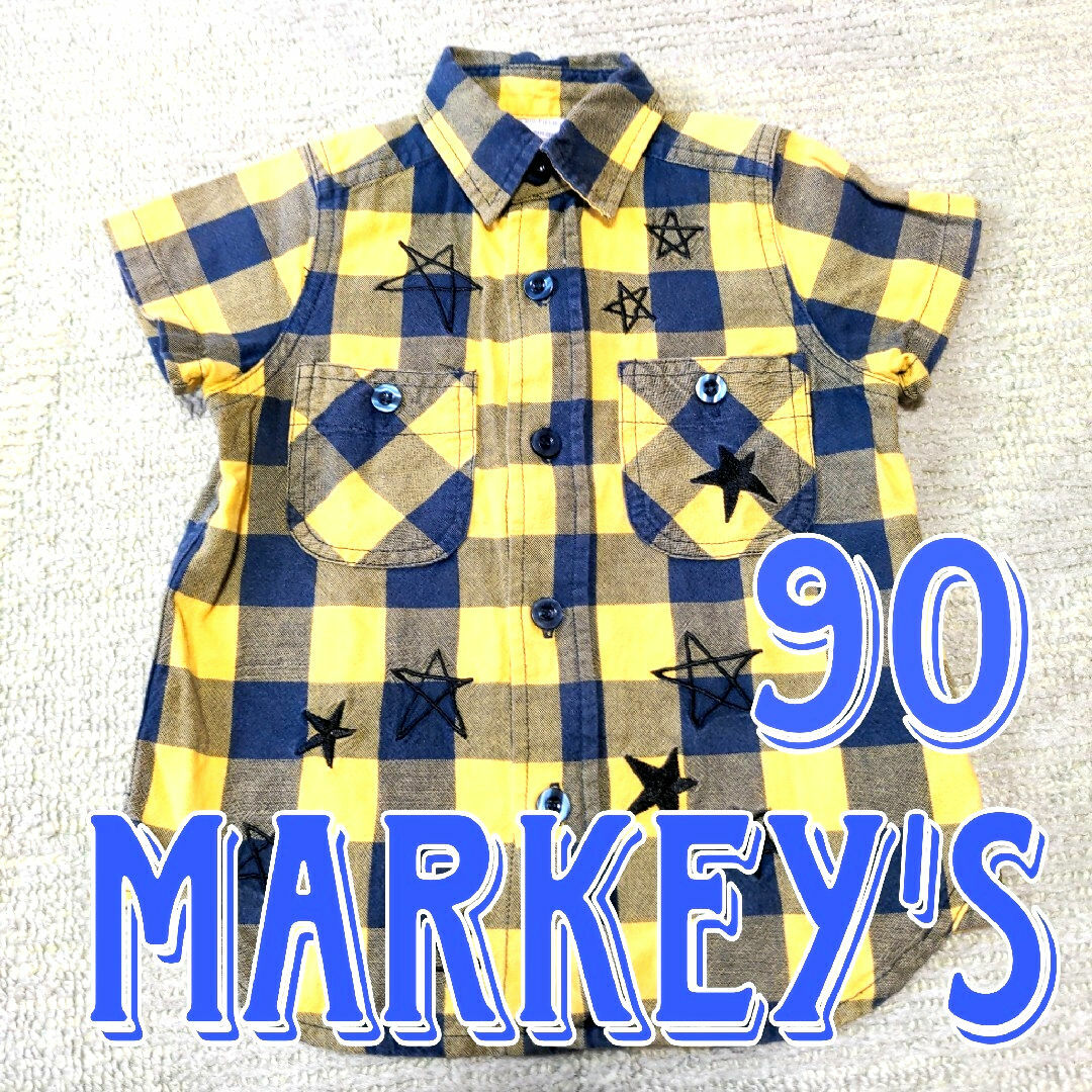 MARKEY'S(マーキーズ)のMARKEY'S　半袖シャツ　90　イエロー✕ネイビー　チェックシャツ　アメカジ キッズ/ベビー/マタニティのキッズ服男の子用(90cm~)(ブラウス)の商品写真