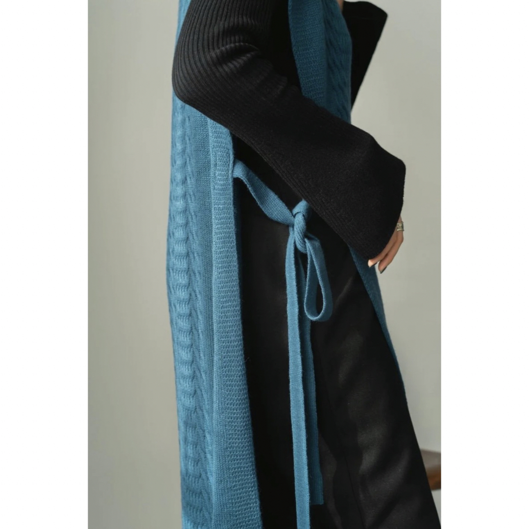 knuthmarf high neck long knit vest/blue