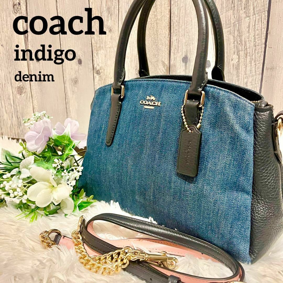 coachデニム×レザーショルダーバッグ