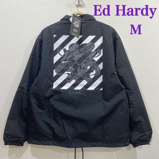 エドハーディー(Ed Hardy)の新品　エドハーディ　ラインテープ　スカルプリント　ナイロン　コーチジャケット　Ｍ(ナイロンジャケット)