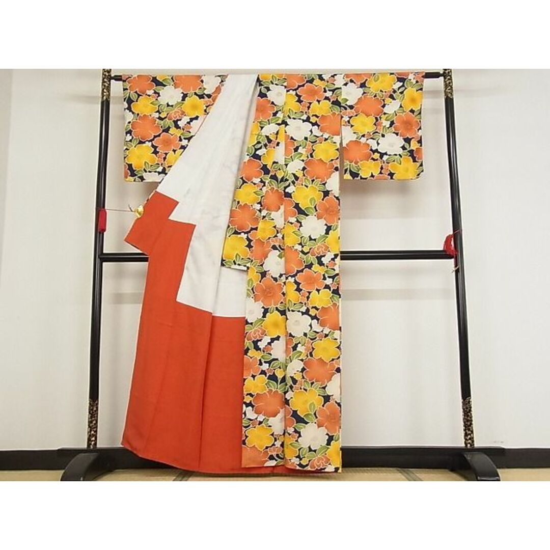 平和屋-こころ店■上質な小紋 飛鳥花文 着丈159cm 裄丈65cm 正絹 逸品 未使用 B-ph6835