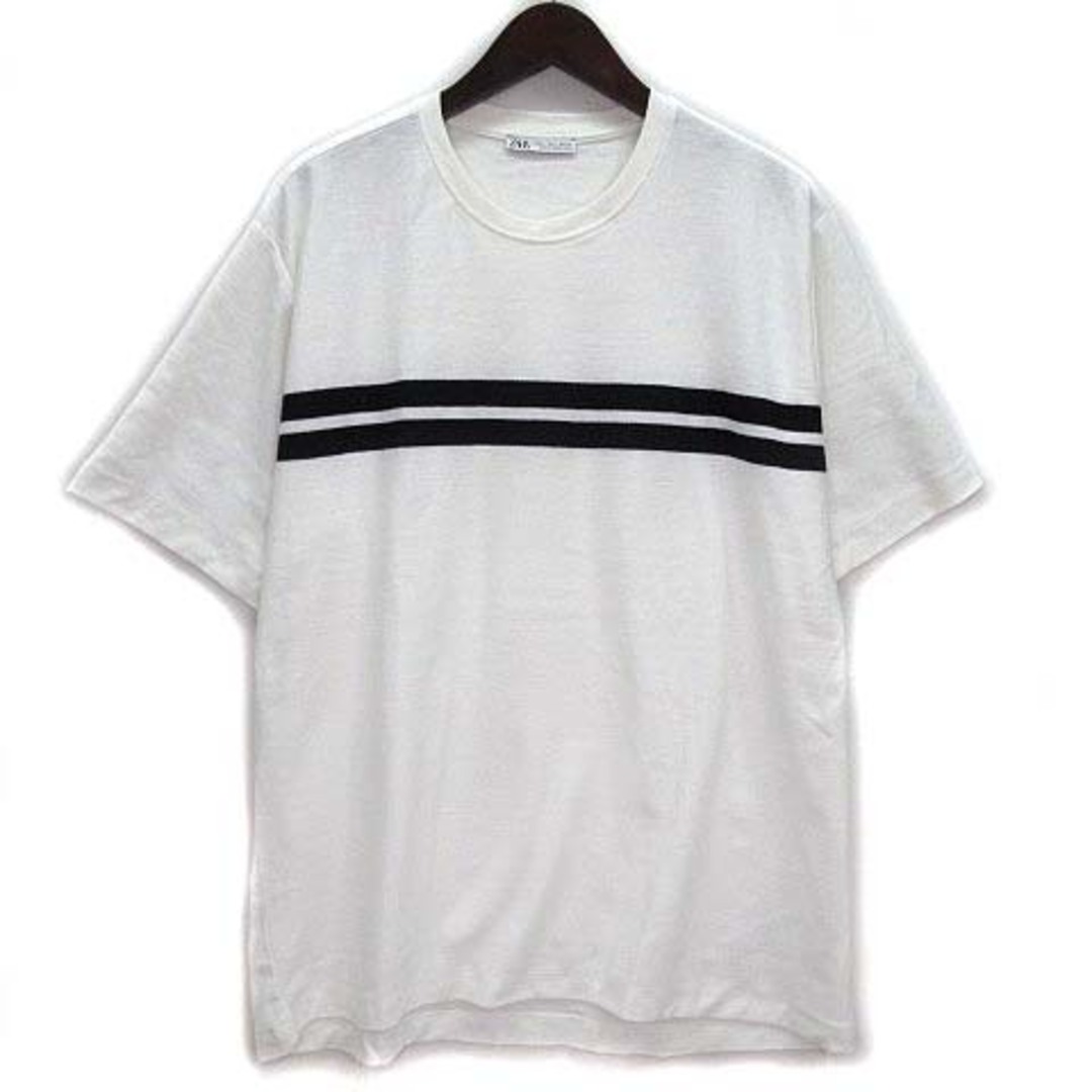 ZARA(ザラ)のザラ ZARA ジャガードライン Tシャツ カットソー 半袖 ホワイト 白 L メンズのトップス(Tシャツ/カットソー(半袖/袖なし))の商品写真