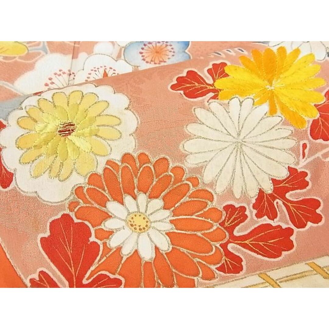 平和屋-こころ店■訪問着 駒刺繍 松竹梅流水風景文 金彩 着丈160.5cm 裄丈67cm 正絹 逸品 A-br5008