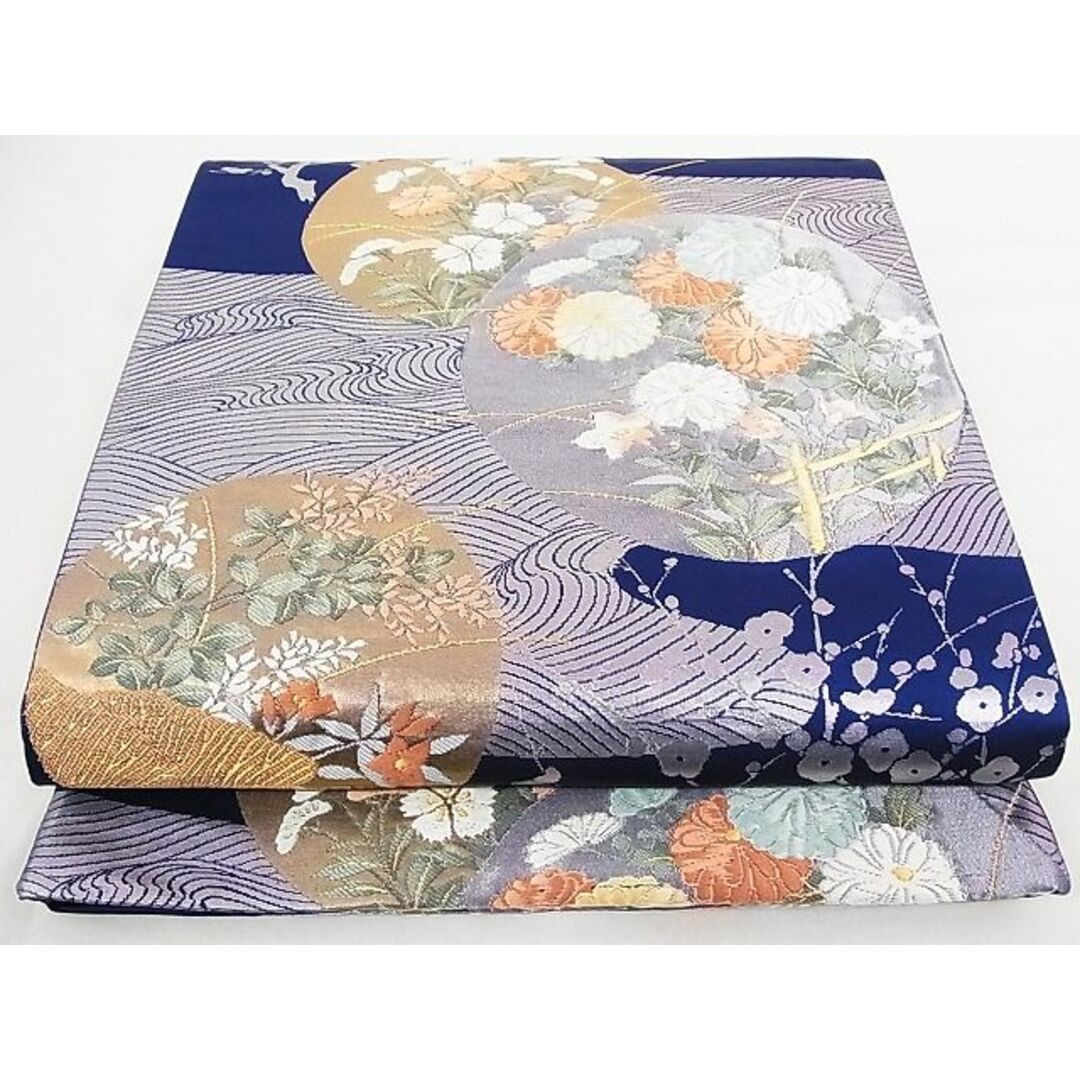 平和屋-こころ店□西陣 高島織物謹製 六通柄袋帯 唐織 波に花丸紋 金