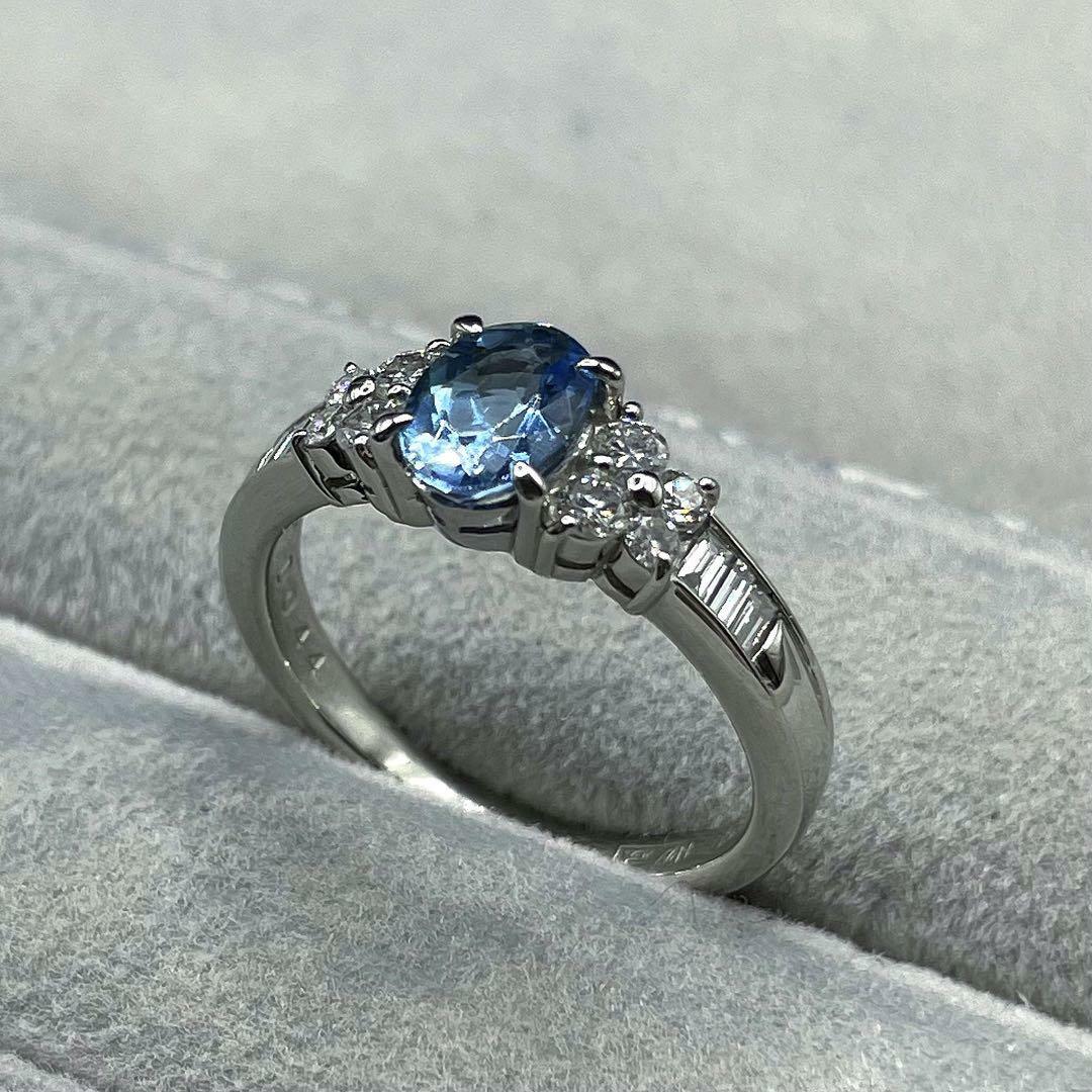 JQ165☆高級 サンタマリアアクアマリン0.82ct D pt リング 鑑付の通販