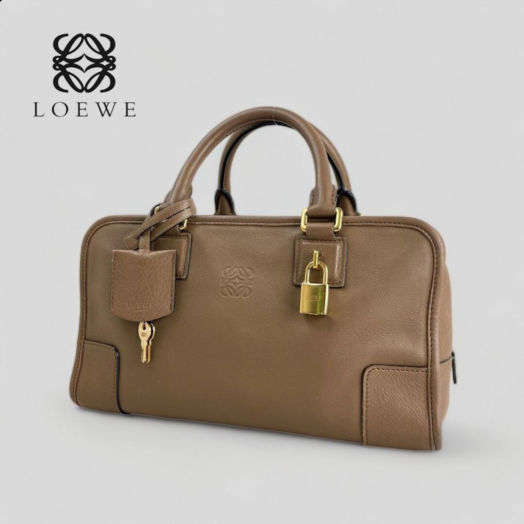 ■LOEWE ロエベ アマソナ28■ アナグラム ハンドバッグ 鍵付 ブラウン