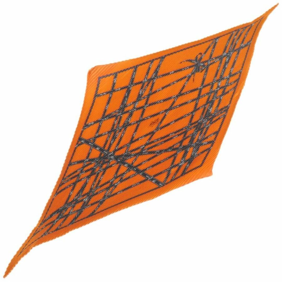 レア商品 エルメス スカーフ HERMES シルク プリーツスカーフ ボルデュック リボン柄 オレンジ レディース JJS02373A状態